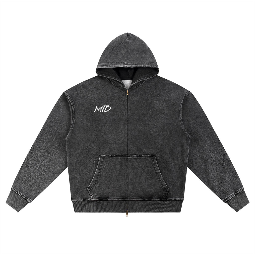 Snow Wash Oversized Zip-Up Hoodie